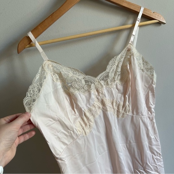 Vintage Light Pink Lace Trim Tank Sleeveless Nightgown Lingerie Slip Dress - Picture 7 of 12
